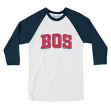 BOS Varsity Men/Unisex Raglan 3/4 Sleeve T-Shirt-White|Navy-Allegiant Goods Co. Vintage Sports Apparel