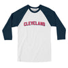 Cleveland Varsity Men/Unisex Raglan 3/4 Sleeve T-Shirt-White|Navy-Allegiant Goods Co. Vintage Sports Apparel