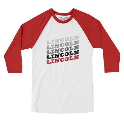 Lincoln Vintage Repeat Men/Unisex Raglan 3/4 Sleeve T-Shirt-White|Red-Allegiant Goods Co. Vintage Sports Apparel