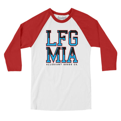 Lfg Mia Men/Unisex Raglan 3/4 Sleeve T-Shirt-White|Red-Allegiant Goods Co. Vintage Sports Apparel