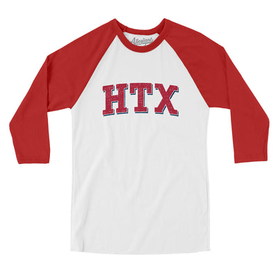 Htx Varsity Men/Unisex Raglan 3/4 Sleeve T-Shirt-White|Red-Allegiant Goods Co. Vintage Sports Apparel