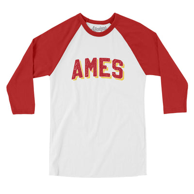 Ames Varsity Men/Unisex Raglan 3/4 Sleeve T-Shirt-White|Red-Allegiant Goods Co. Vintage Sports Apparel