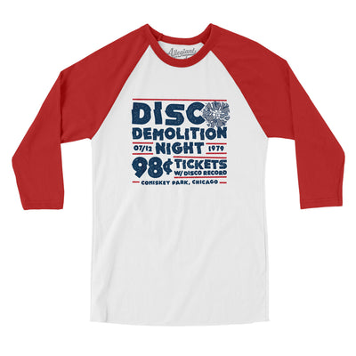 Disco Demolition Night Men/Unisex Raglan 3/4 Sleeve T-Shirt-White|Red-Allegiant Goods Co. Vintage Sports Apparel