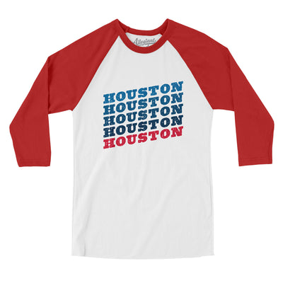 Houston Vintage Repeat Men/Unisex Raglan 3/4 Sleeve T-Shirt-White|Red-Allegiant Goods Co. Vintage Sports Apparel