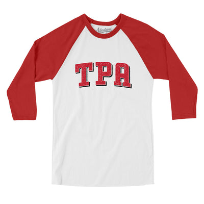 TPA Varsity Men/Unisex Raglan 3/4 Sleeve T-Shirt-White|Red-Allegiant Goods Co. Vintage Sports Apparel