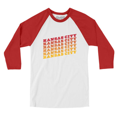 Kansas City Vintage Repeat Men/Unisex Raglan 3/4 Sleeve T-Shirt-White|Red-Allegiant Goods Co. Vintage Sports Apparel
