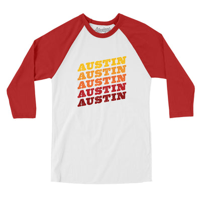 Austin Vintage Repeat Men/Unisex Raglan 3/4 Sleeve T-Shirt-White|Red-Allegiant Goods Co. Vintage Sports Apparel
