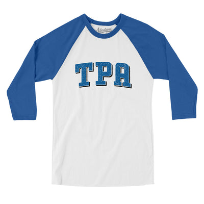 TPA Varsity Men/Unisex Raglan 3/4 Sleeve T-Shirt-White|True Royal-Allegiant Goods Co. Vintage Sports Apparel