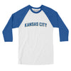 Kansas City Varsity Men/Unisex Raglan 3/4 Sleeve T-Shirt-White|True Royal-Allegiant Goods Co. Vintage Sports Apparel