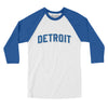 Detroit Varsity Men/Unisex Raglan 3/4 Sleeve T-Shirt-White|True Royal-Allegiant Goods Co. Vintage Sports Apparel