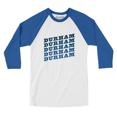 Durham Vintage Repeat Men/Unisex Raglan 3/4 Sleeve T-Shirt-White|True Royal-Allegiant Goods Co. Vintage Sports Apparel