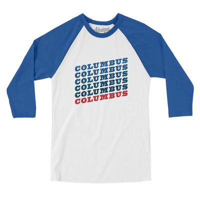 Columbus Vintage Repeat Men/Unisex Raglan 3/4 Sleeve T-Shirt-White|True Royal-Allegiant Goods Co. Vintage Sports Apparel
