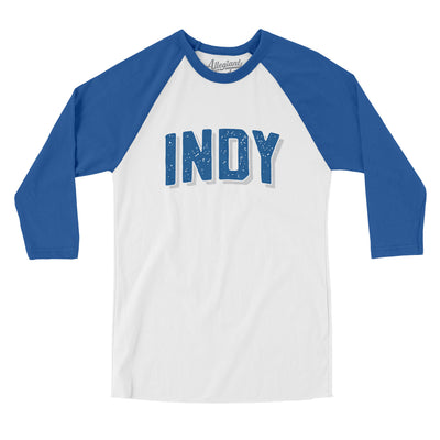 Indy Varsity Men/Unisex Raglan 3/4 Sleeve T-Shirt-White|True Royal-Allegiant Goods Co. Vintage Sports Apparel